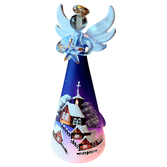 Czech Glass Angel Christmas Ornament: Hand-Painted Winter Village Candle Holder (Blue)