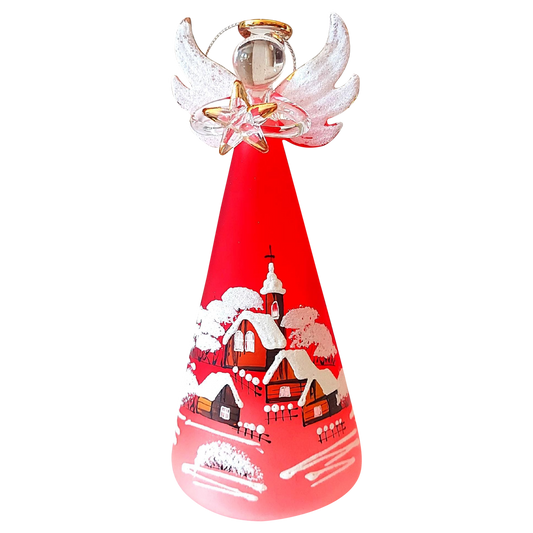 Czech Glass Angel Christmas Ornament: Hand-Painted Winter Village Candle Holder (Red)