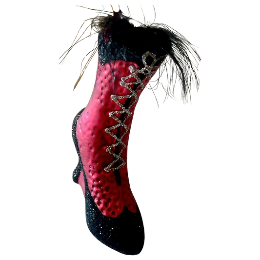 Czech Republic, Glass Blown, Hand Painted Christmas Tree Ornament - Boot Pink