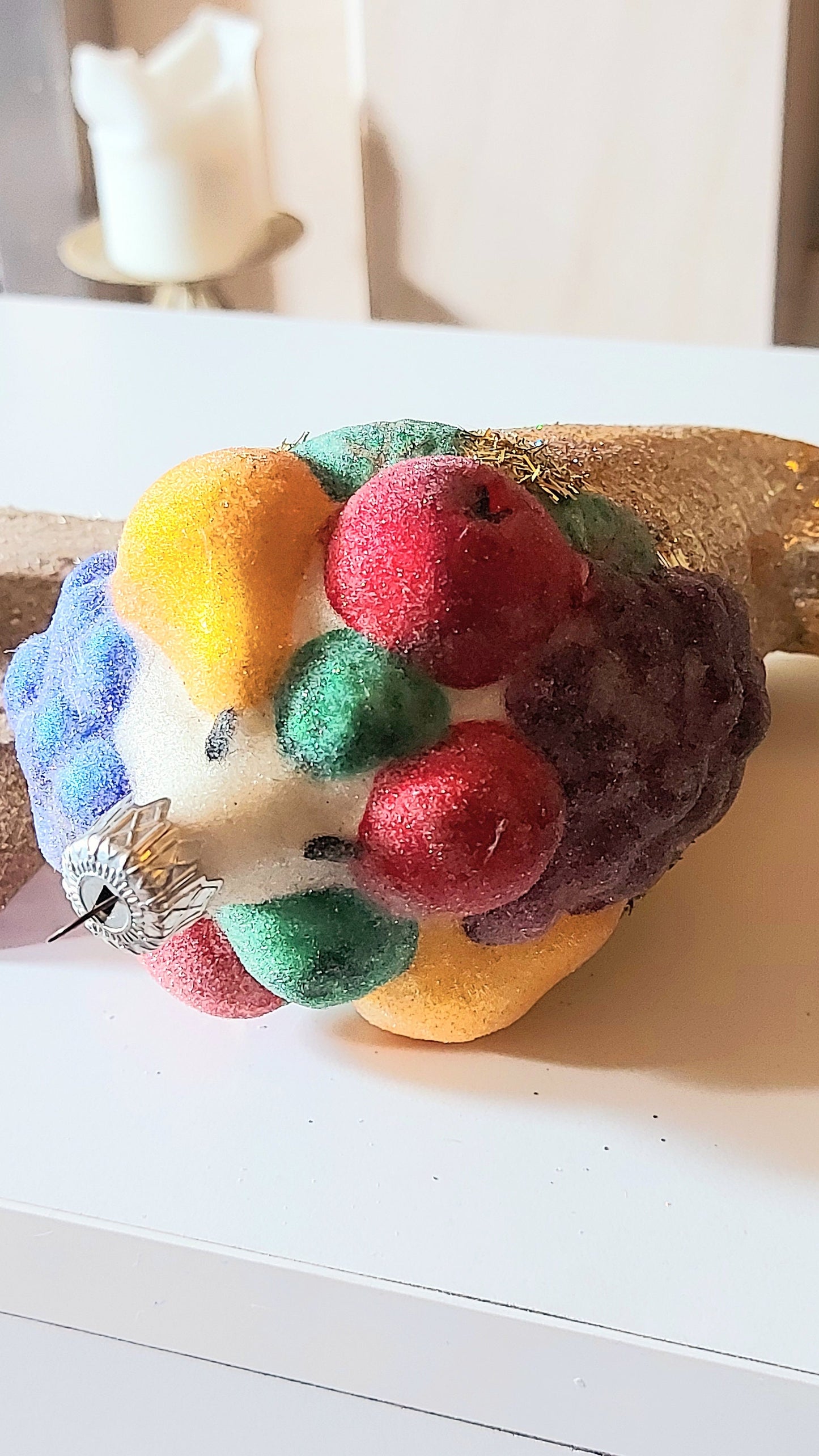Vintage Czech Republic, Glass Blown, Hand Painted Christmas Tree Ornament - Large Fruit Cone Gold