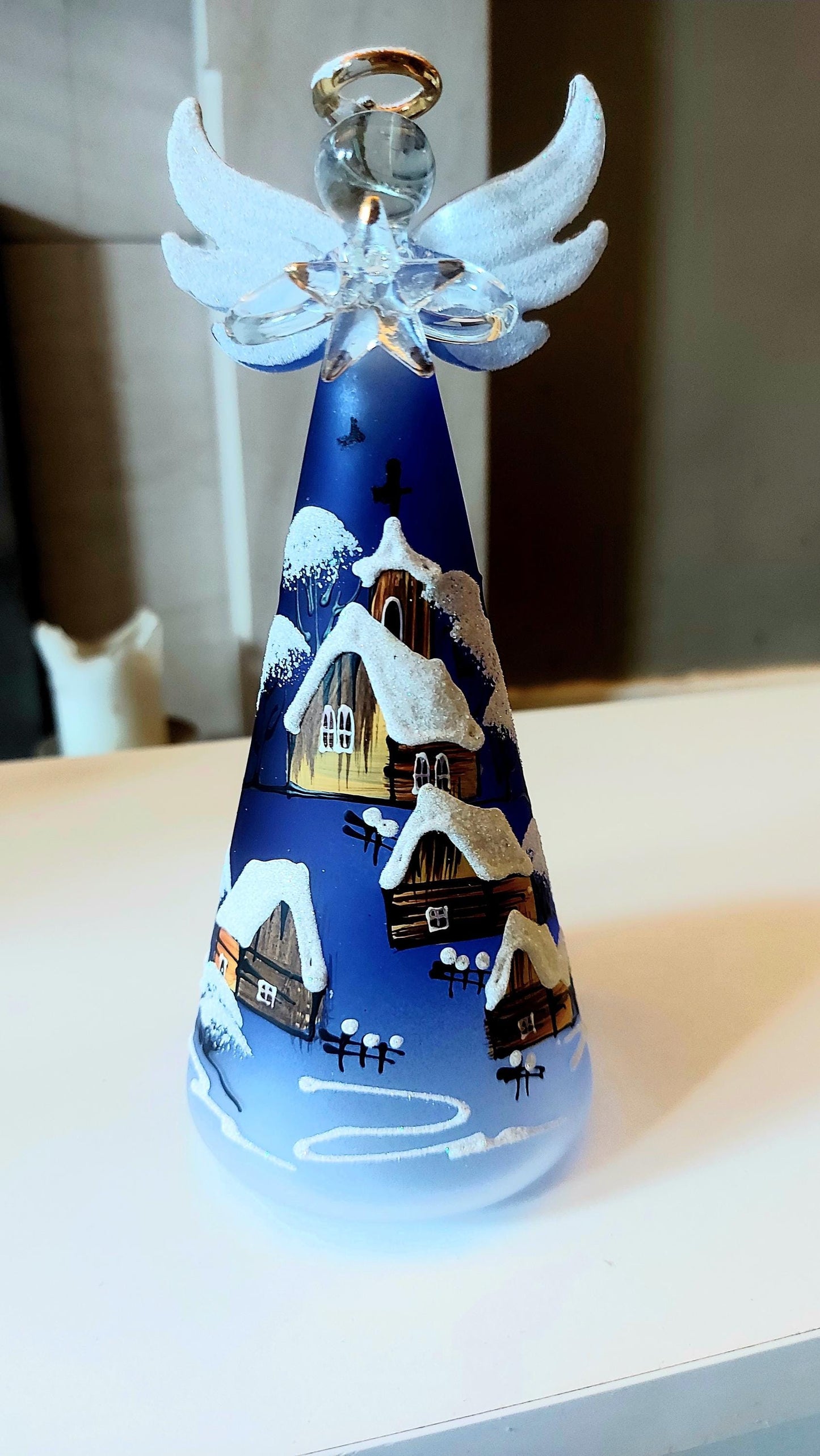 Vintage Czech Glass Angel Christmas Ornament: Hand-Painted Winter Village Candle Holder (Blue)
