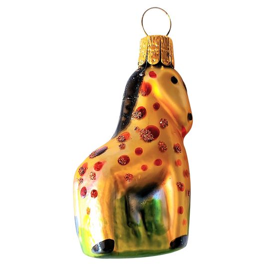Czech Republic, Glass Blown, Hand Painted Christmas Tree Ornament - Giraffe a pair ( x 2 )