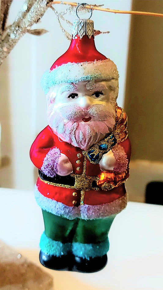 Czech Glass Santa Ornament: Hand-Painted Christmas Decor