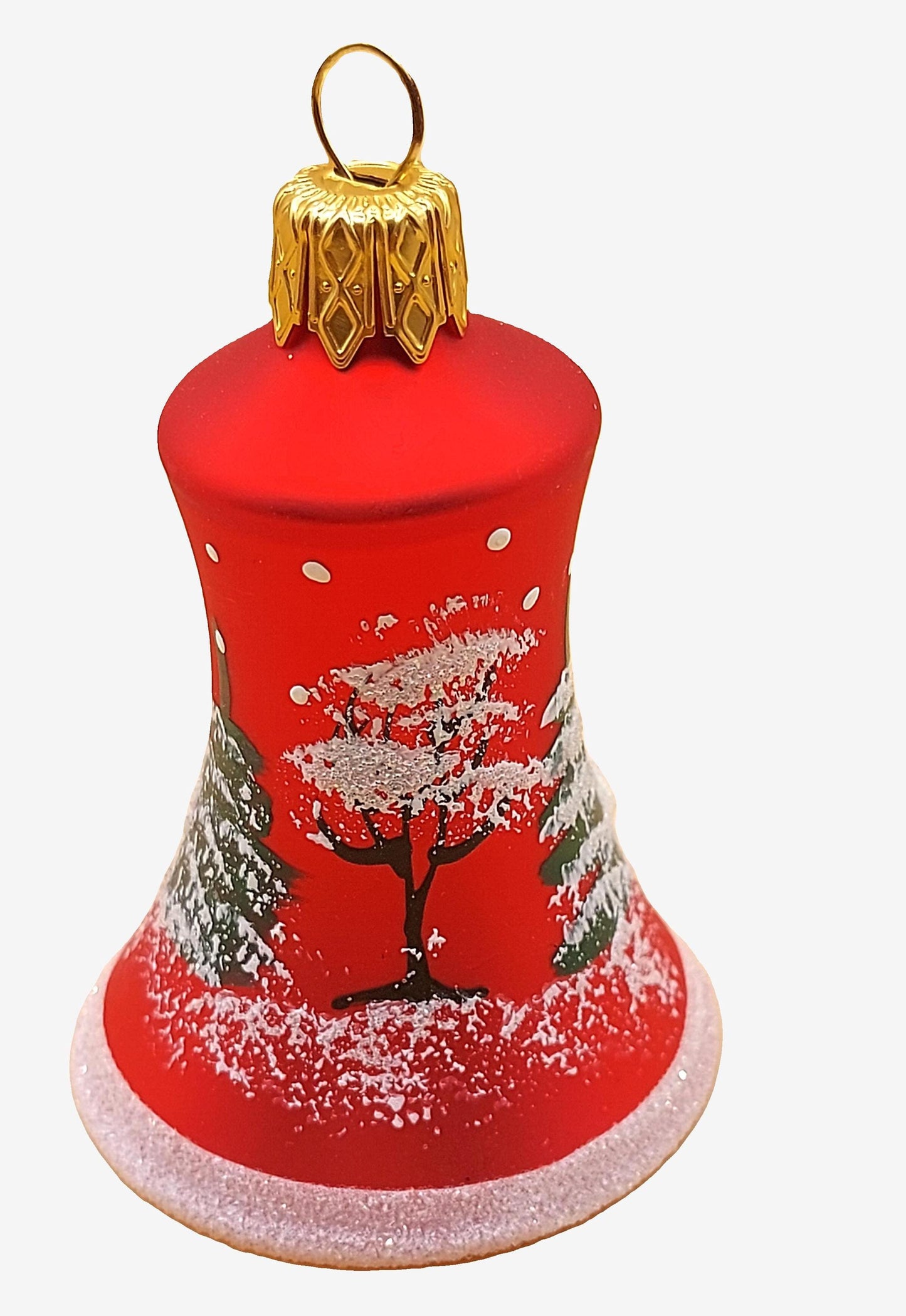 Vintage Czech Glass Christmas Bell Ornament: Hand-Painted House Motif
