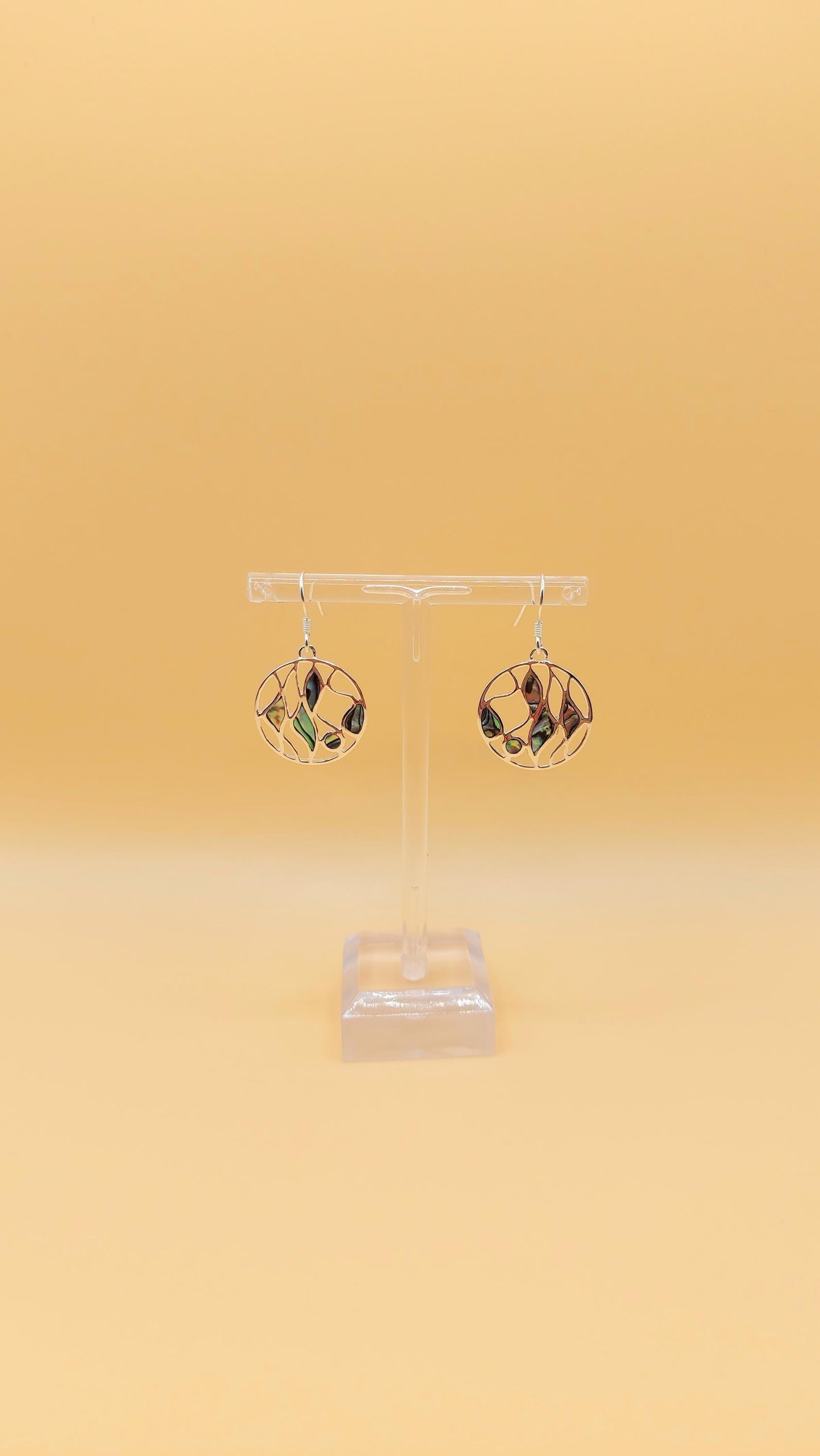 Silver Handmade Inlay Earrings Semi Precious Abalone Shell- Multi