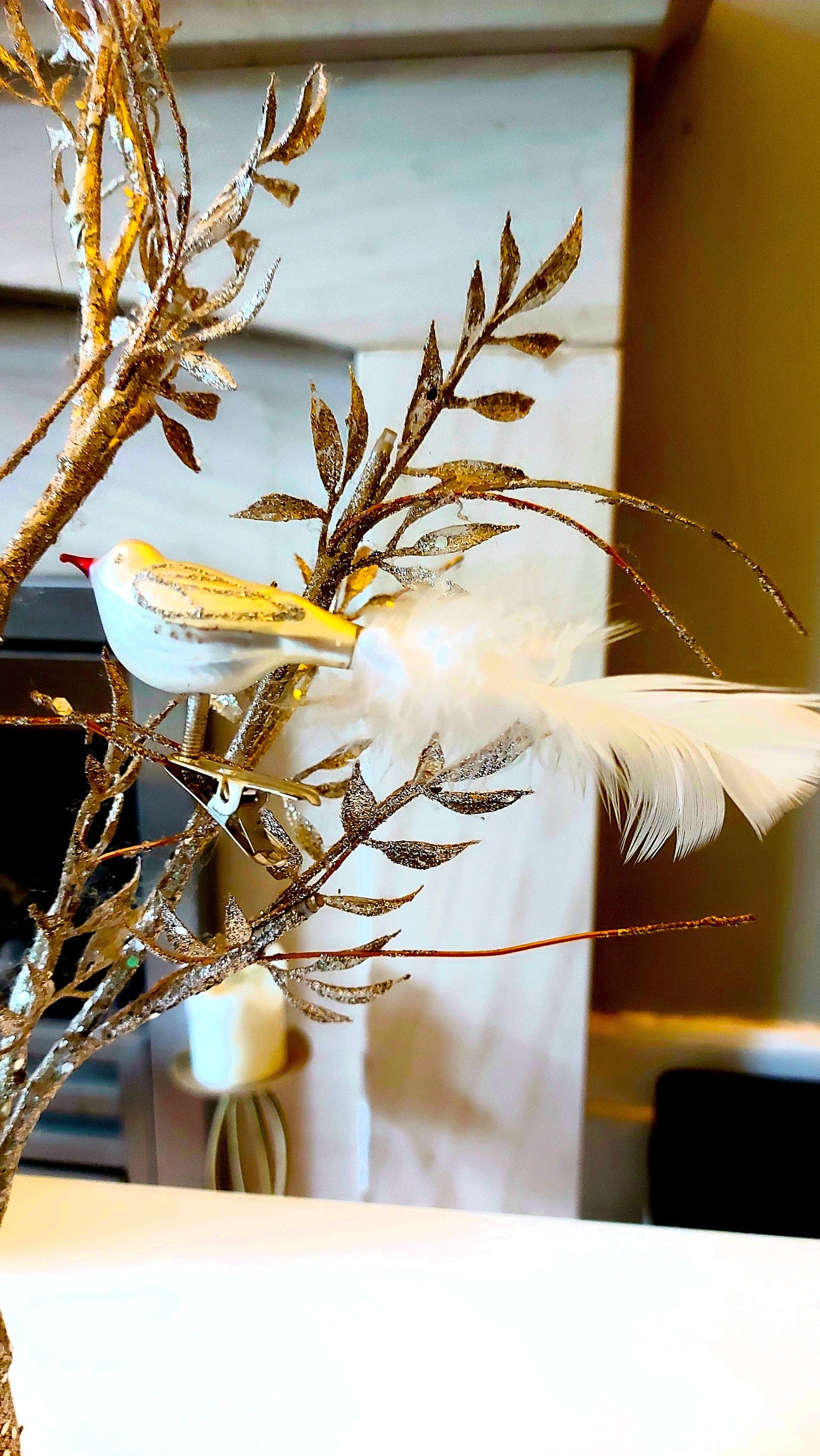 Vintage Czech Republic, Glass Blown, Hand Painted Christmas Tree Ornament - small bird with clip
