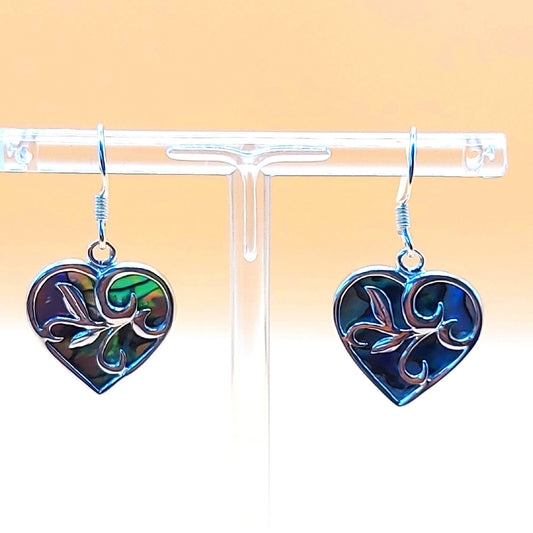Silver Handmade Inlay Earrings Semi Precious Abalone Shell- Heart