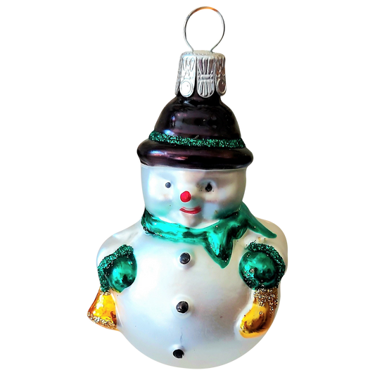 Czech Glass Snowman Christmas Ornament with Bowler Hat (Pair)