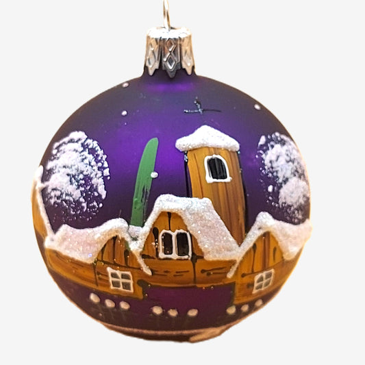 Czech Glass Christmas Ornament: Hand-Painted Purple Small Ball