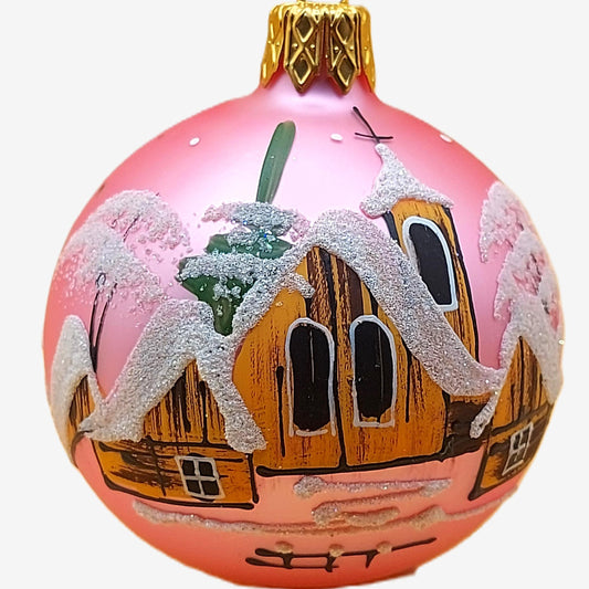 Czech Glass Christmas Ornament: Hand-Painted Pink Small Ball