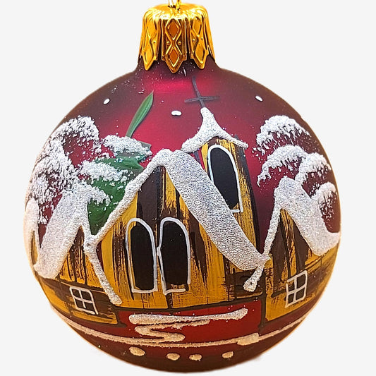 Czech Glass Christmas Ornament: Hand-Painted Maroon Small Ball
