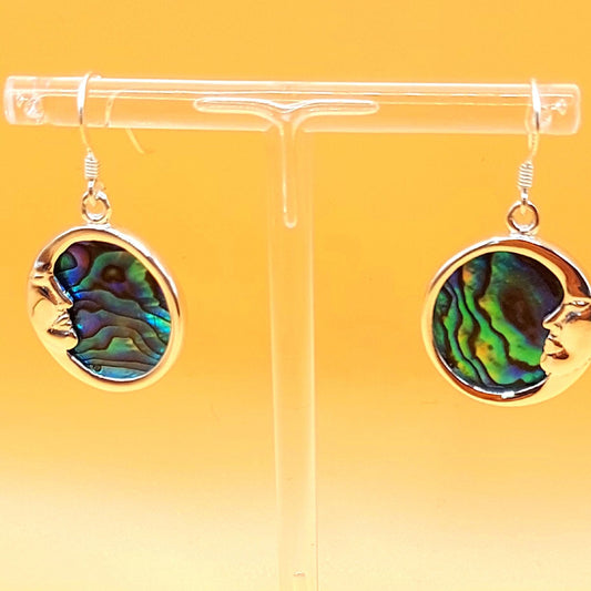 Silver Handmade Inlay Earrings Semi Precious Abalone Shell- Moon
