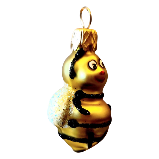 Czech Glass Bumble Bee Christmas Ornament - Hand Painted Pair