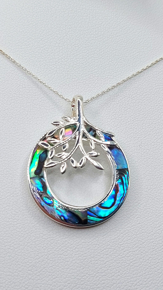 Silver Handmade Inlay Pendant Semi Precious Abalone Shell- Tree of Life