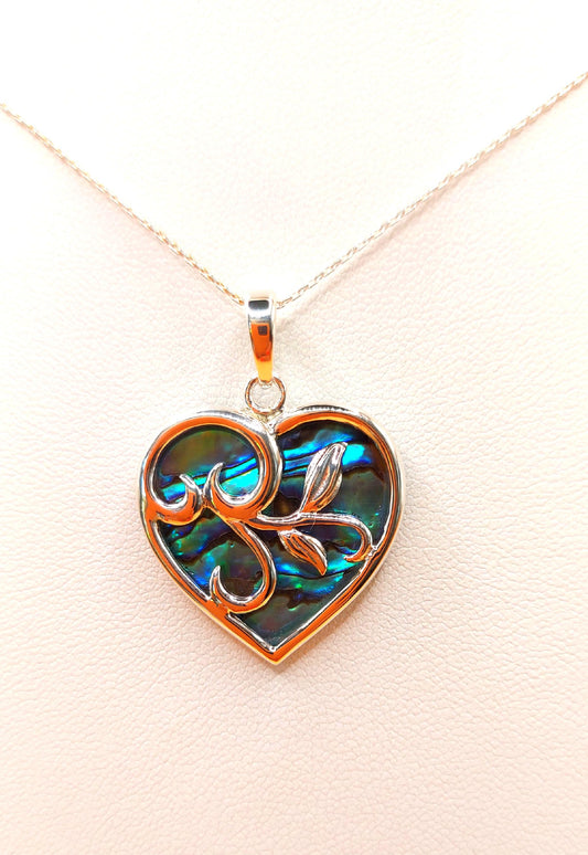 Silver Handmade Inlay Pendant Semi Precious Abalone Shell- Heart