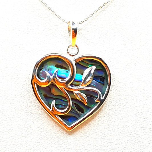 Silver Handmade Inlay Pendant Semi Precious Abalone Shell- Heart