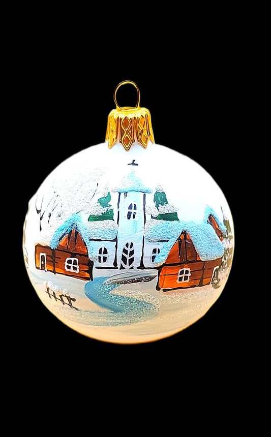 Czech Glass Christmas Ornament: Hand-Painted White Small Ball
