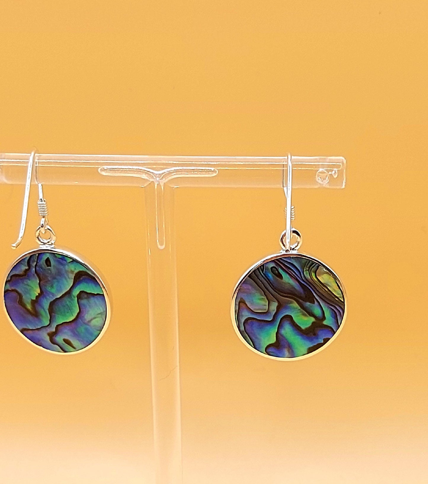 Silver Handmade Inlay Earrings Semi Precious Abalone Shell- Moon