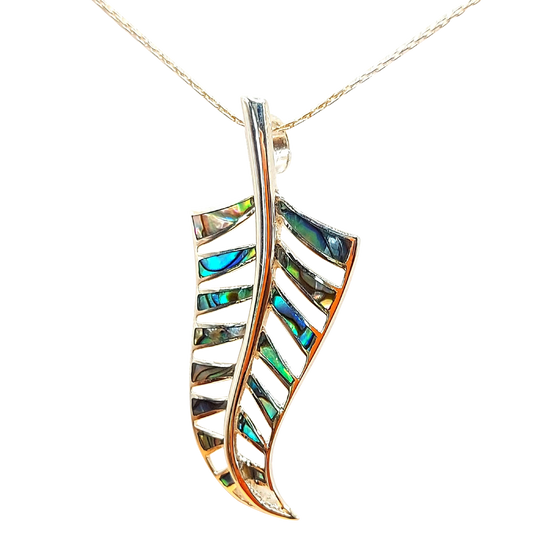 Silver Handmade Inlay Pendant Semi Precious Abalone Shell- Leaf