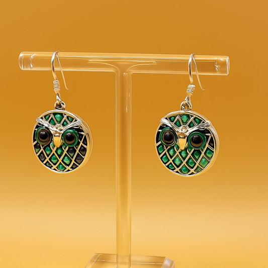 Silver Handmade Inlay Earrings Semi Precious Abalone Shell- Owl