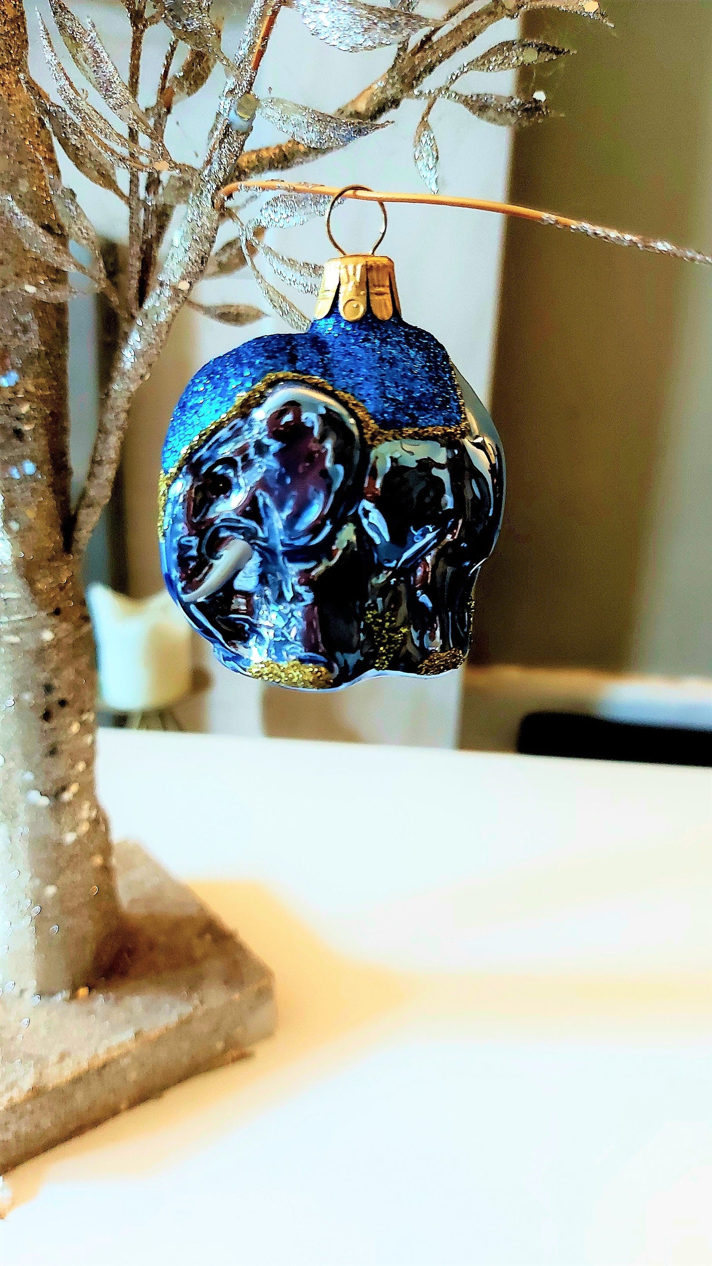 Vintage Czech Republic, Glass Blown, Hand Painted Christmas Tree Ornament - Elephant Ganesha