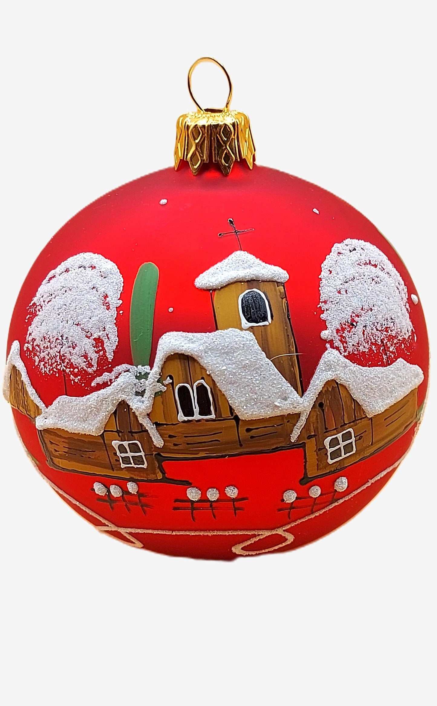 Vintage Czech Glass Christmas Ornament: Hand-Painted Red large Ball