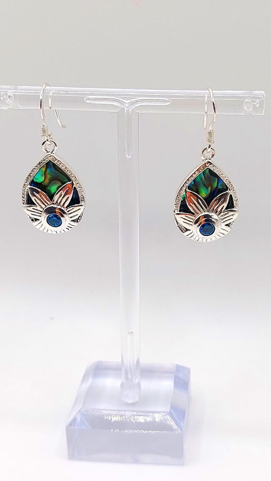 Silver Handmade Inlay Earrings Semi Precious Abalone Shell- Flower