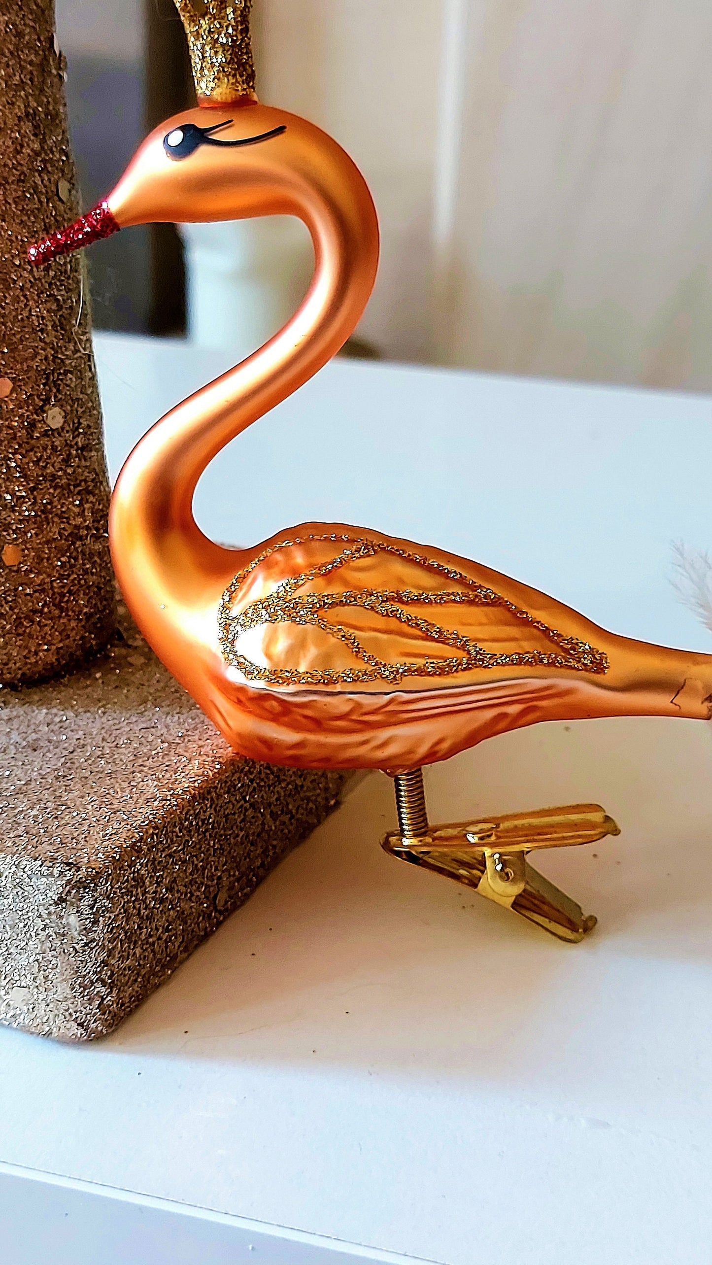Vintage Czech Republic, Glass Blown, Hand Painted Christmas Tree Ornament - Swan with clip