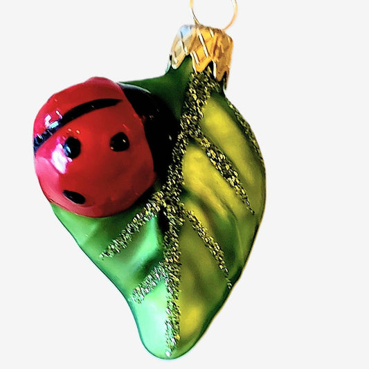 Czech Glass Ladybug Christmas Ornament: Hand-Painted Pair