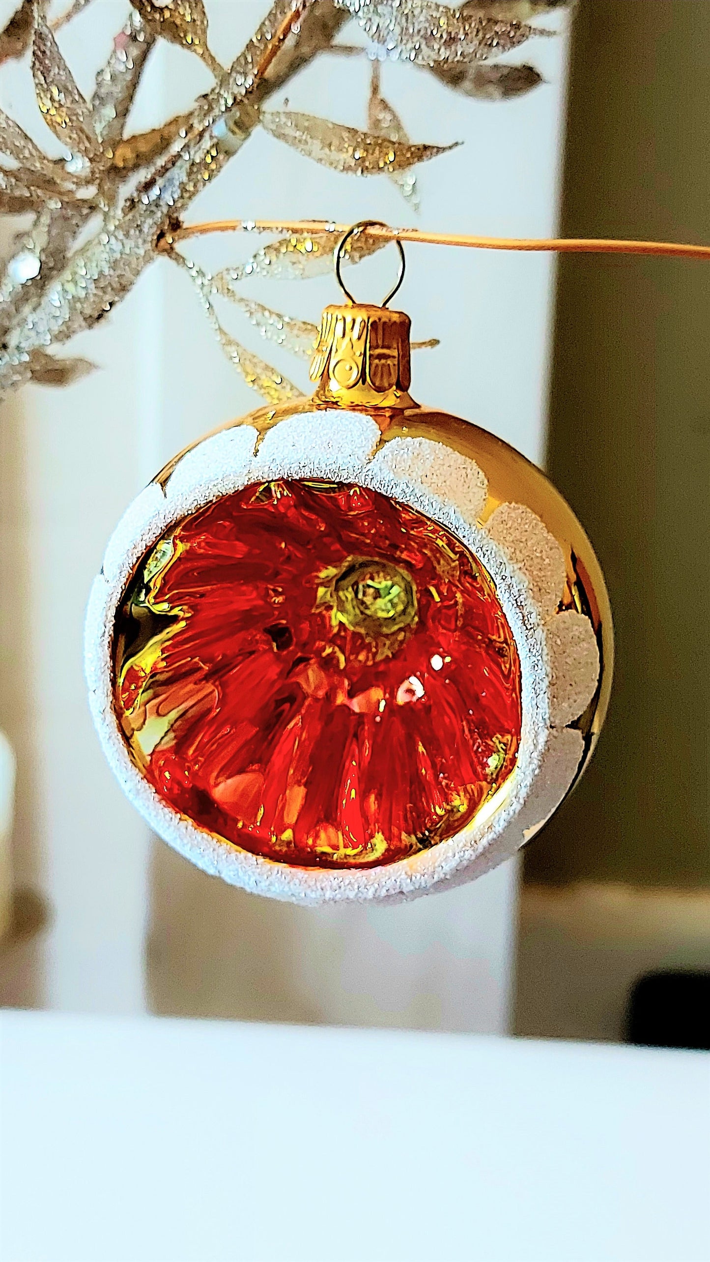 Vintage Czech Republic, Glass Blown, Hand Painted Christmas Tree Ornament - Retro Balls