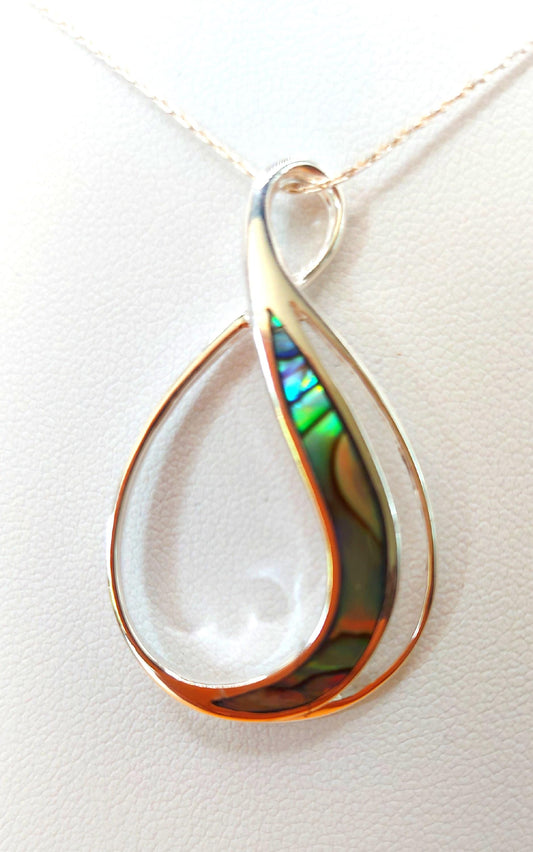 Silver Handmade Inlay Pendant Semi Precious Abalone Shell- Loop