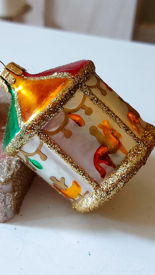 Czech Republic, Glass Blown, Hand Painted Christmas Tree Ornament - Carousel