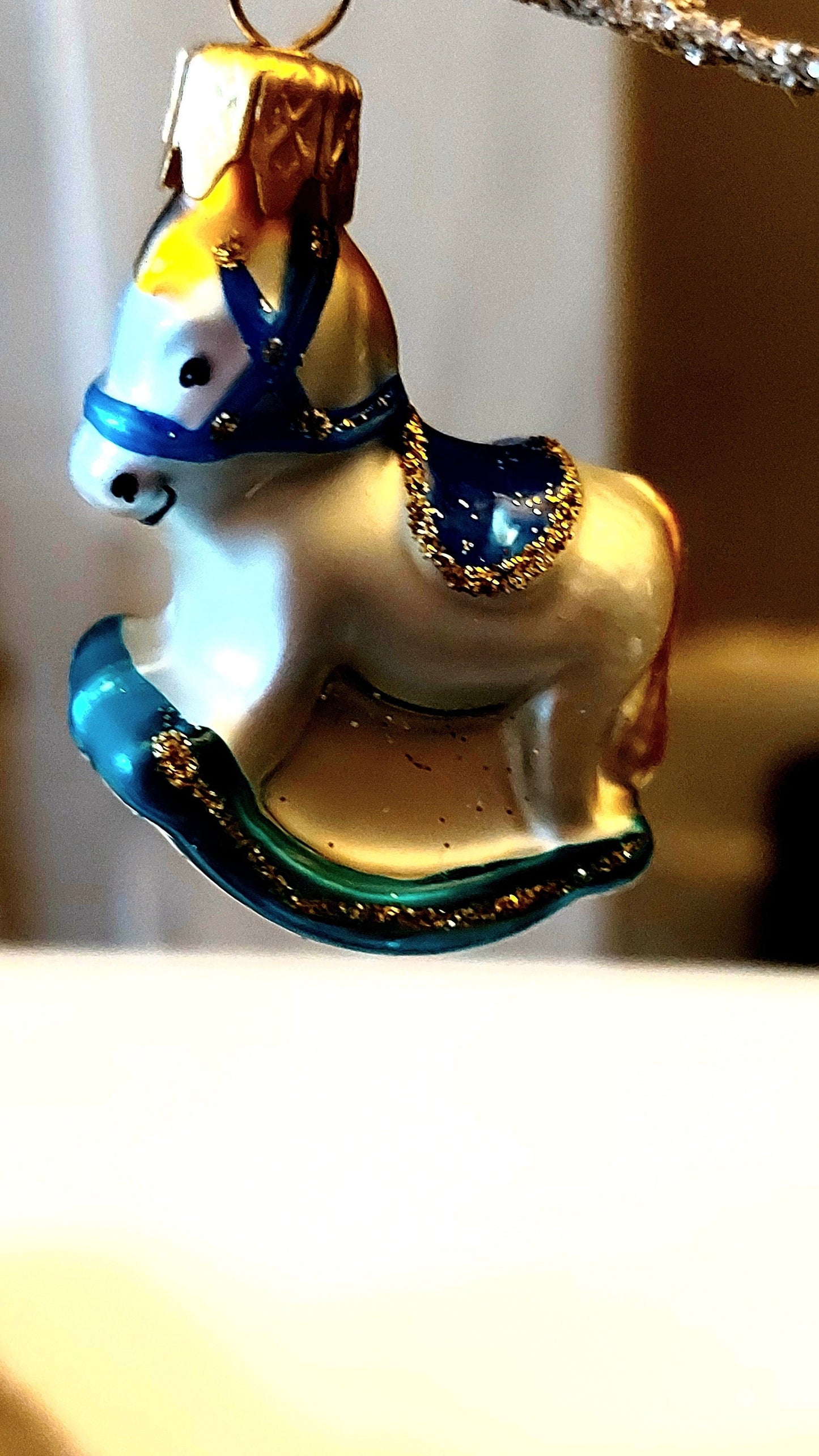 Vintage Czech Glass Blown Rocking Horse Christmas Ornament Pair