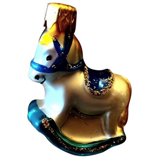 Czech Glass Blown Rocking Horse Christmas Ornament Pair