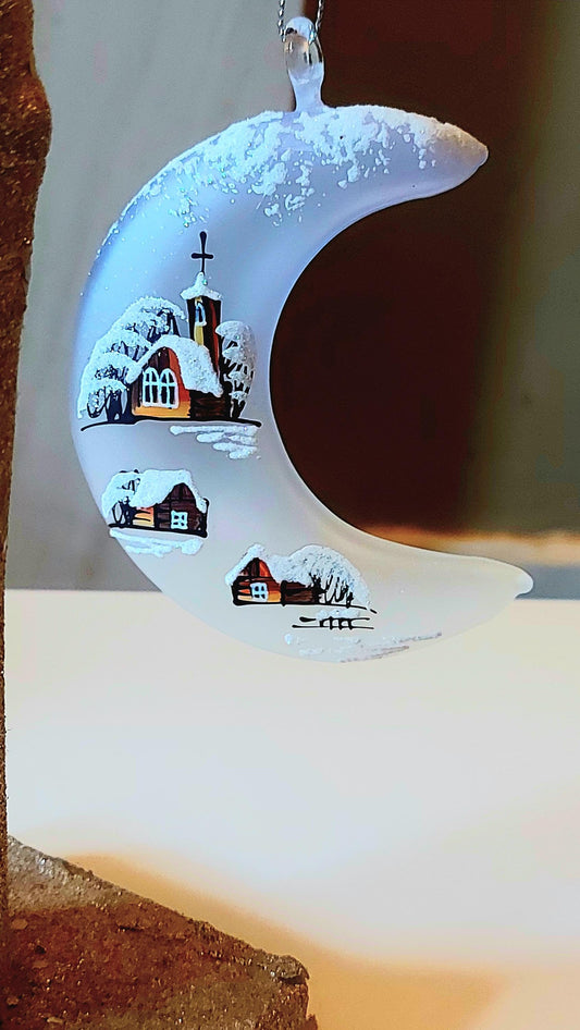 Czech Glass Christmas Ornament: Hand-Painted House Motif