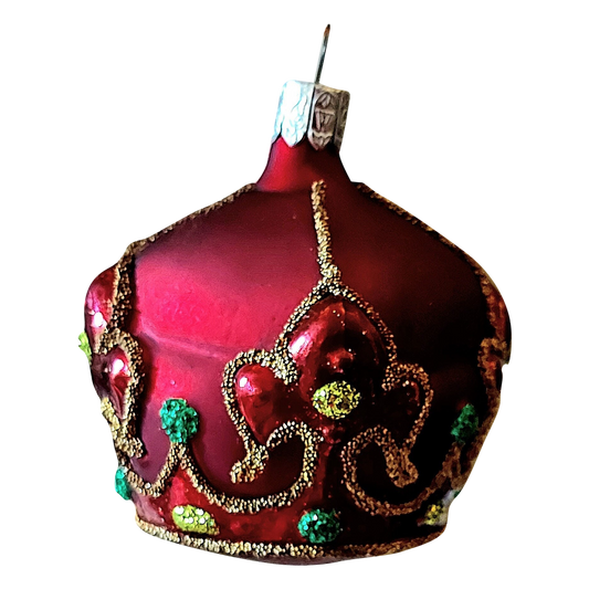 Czech Republic, Glass Blown, Hand Painted Christmas Tree Ornament - Crown