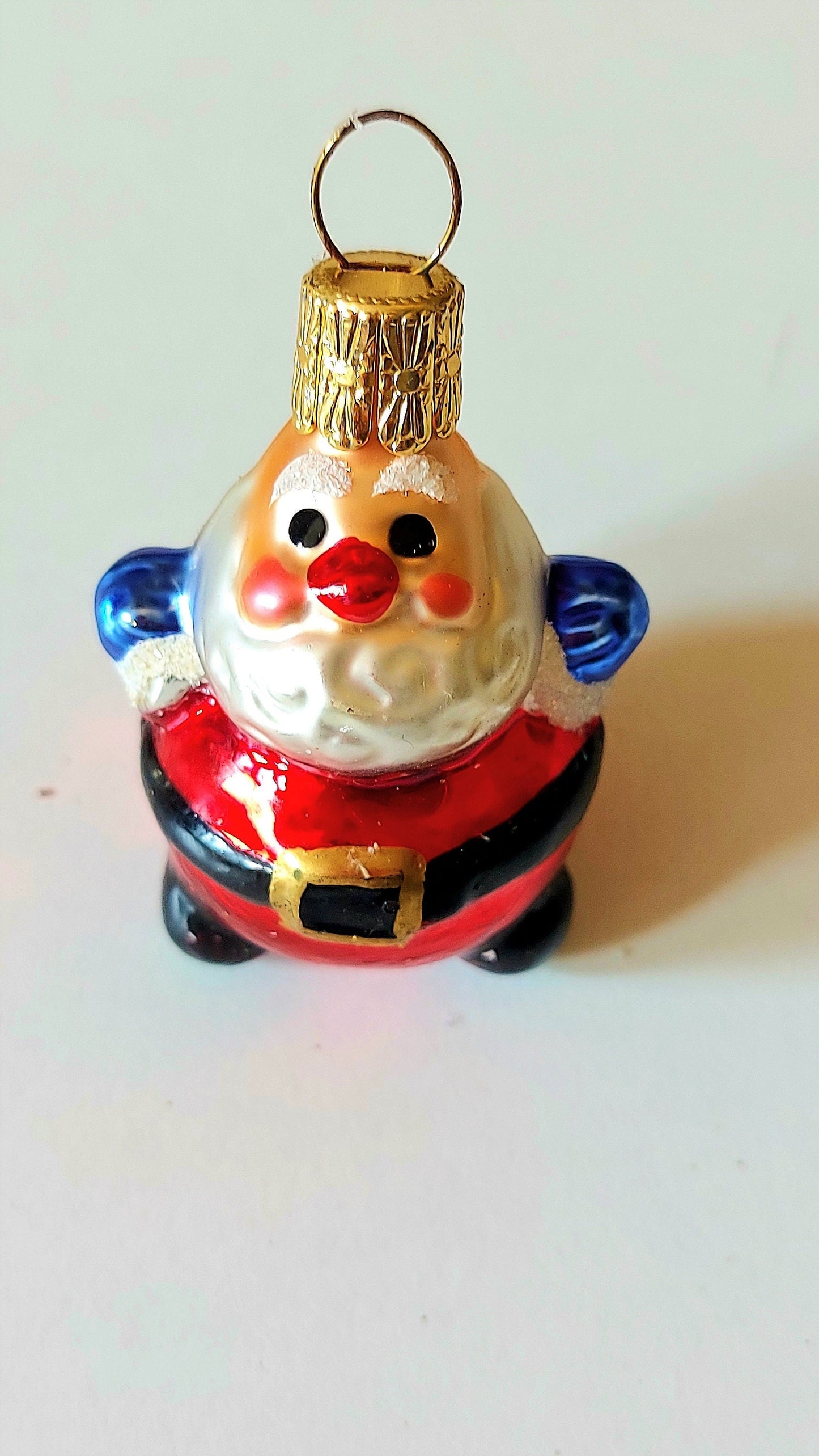 Vintage Czech Republic, Glass Blown, Hand Painted Christmas Tree Ornament - Santa a pair ( x 2 )