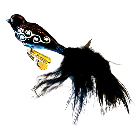Czech Republic, Glass Blown, Hand Painted Christmas Tree Ornament - small bird with clip