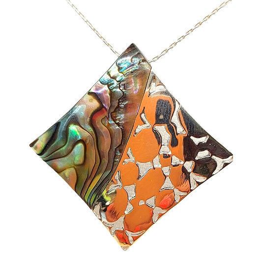 Silver Handmade Inlay Pendant Semi Precious Abalone Shell- Square