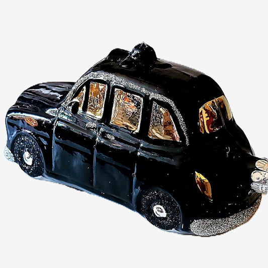 Czech Republic, Glass Blown, Hand Painted Christmas Tree Ornament decoration - Black Taxi