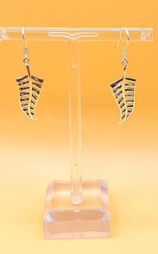 Silver Handmade Inlay Earrings Semi Precious Abalone Shell- Leaf