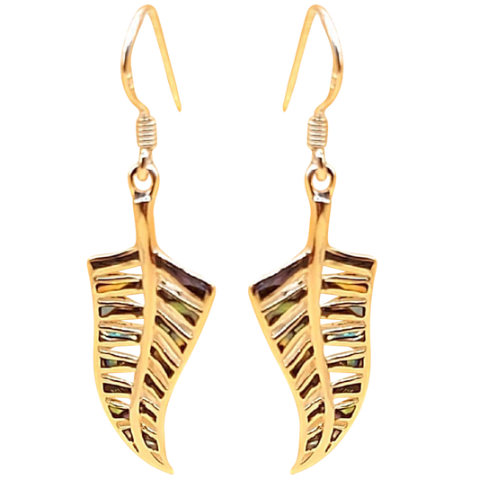 Silver Handmade Inlay Earrings Semi Precious Abalone Shell- Leaf