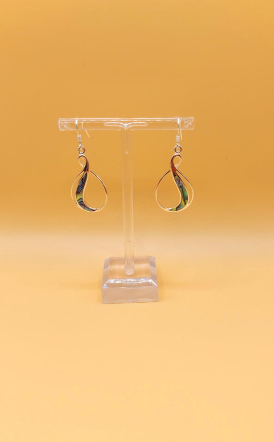 Silver Handmade Inlay Earrings Semi Precious Abalone Shell- Loop