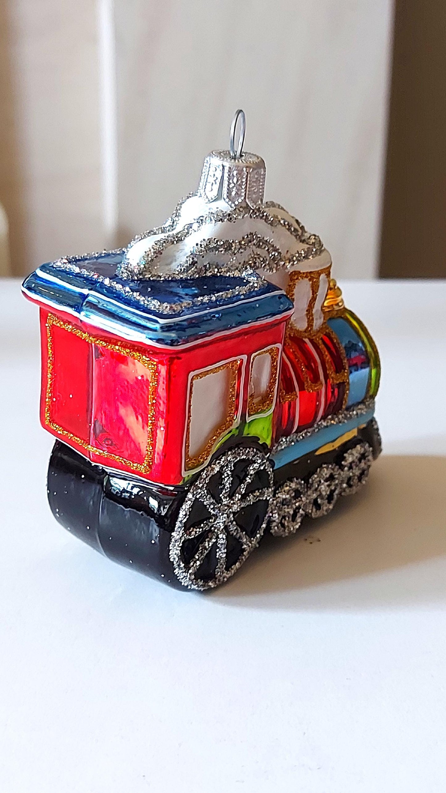 Vintage Czech Republic, Glass Blown, Hand Painted Christmas Tree Ornament - Train