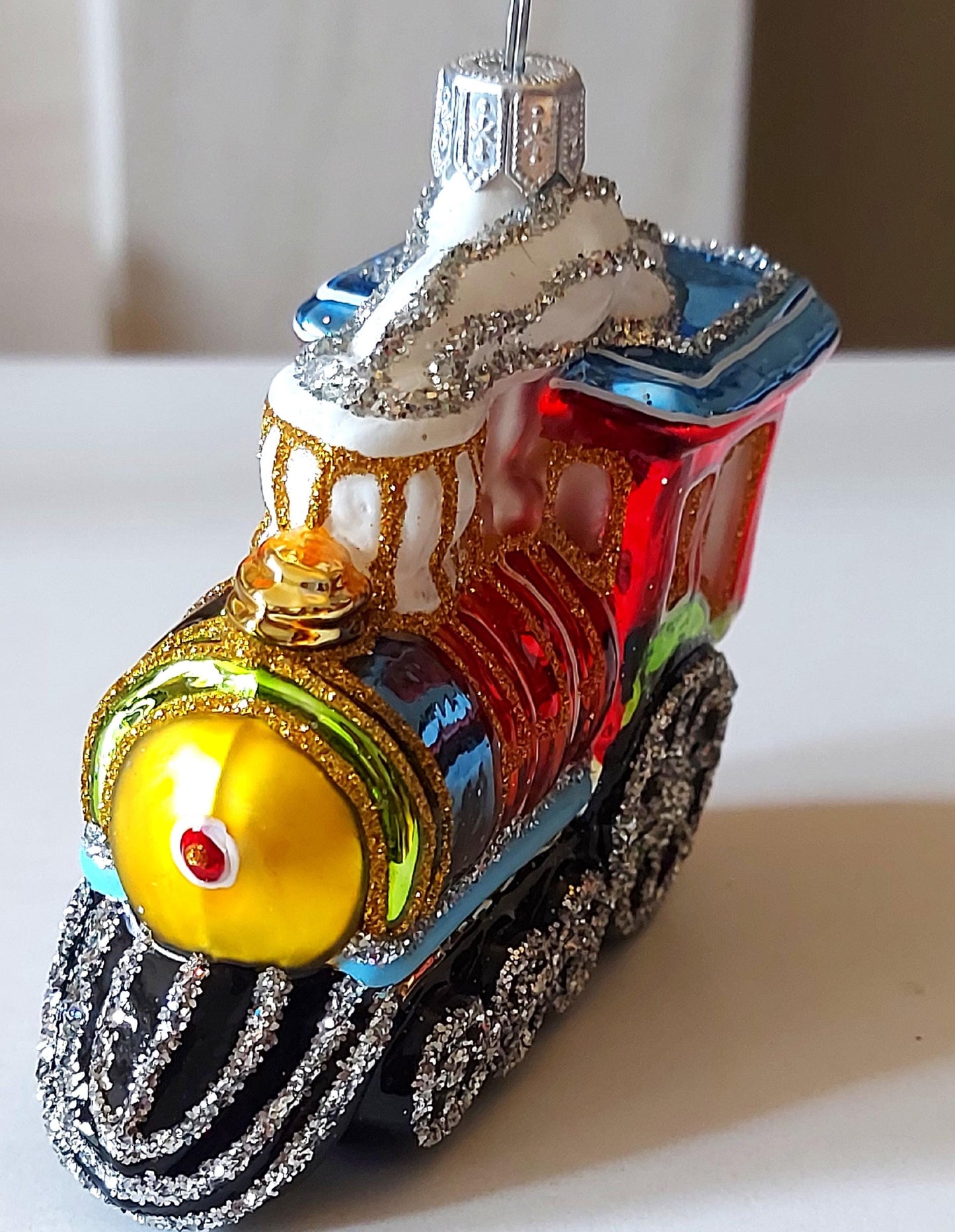 Vintage Czech Republic, Glass Blown, Hand Painted Christmas Tree Ornament - Train