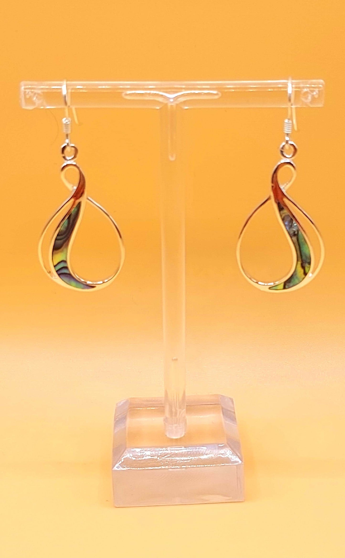 Silver Handmade Inlay Earrings Semi Precious Abalone Shell- Loop