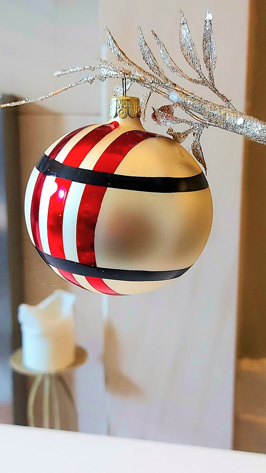 Czech Republic, Glass Blown, Hand Painted Christmas Tree Ornament decoration - Large Ball Bauble
