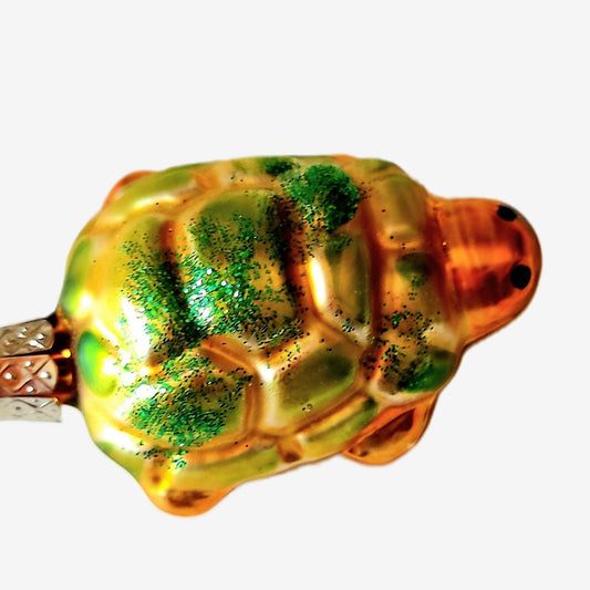 Czech Republic, Glass Blown, Hand Painted Christmas Tree Ornament - Turtle a pair ( x 2 )