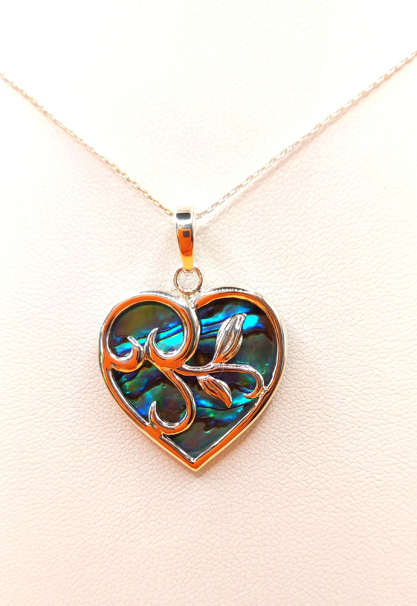 Silver Handmade Inlay Pendant/Earring Set Semi Precious Abalone Shell- Heart