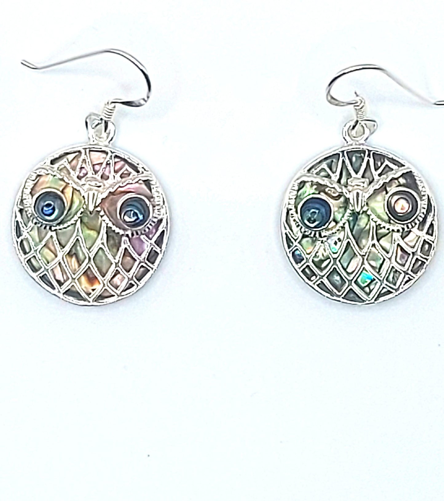 Silver Handmade Inlay Earrings Semi Precious Abalone Shell- Owl
